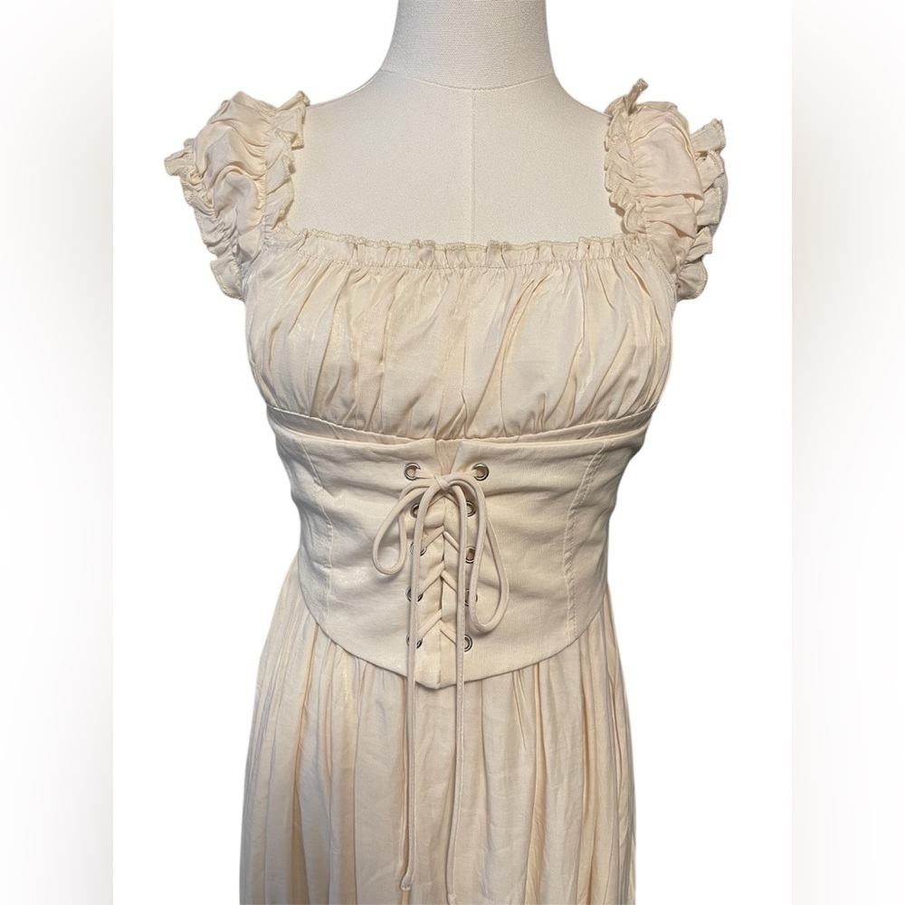 CIDER,SOLID RUFFLES LACE UP MAXI DRESS - Picture 7 of 10